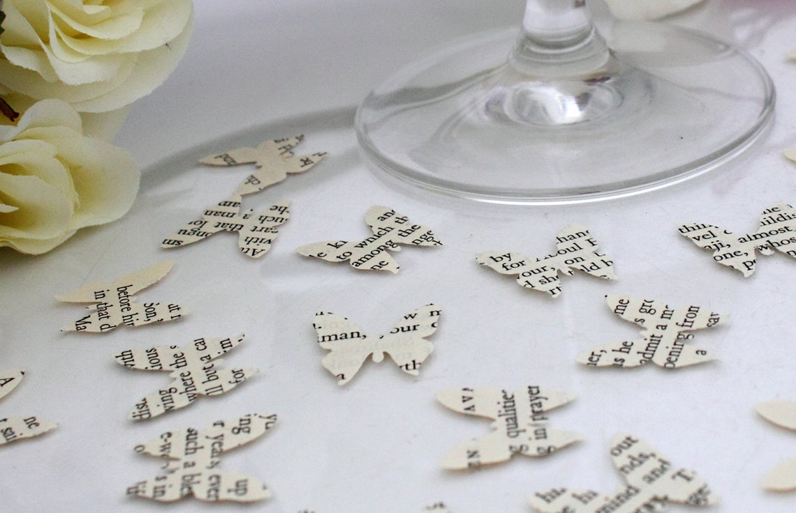 Paper butterfly wedding confetti- 200 vintage story book confetti pieces- biodegradable table confetti- wedding table decor