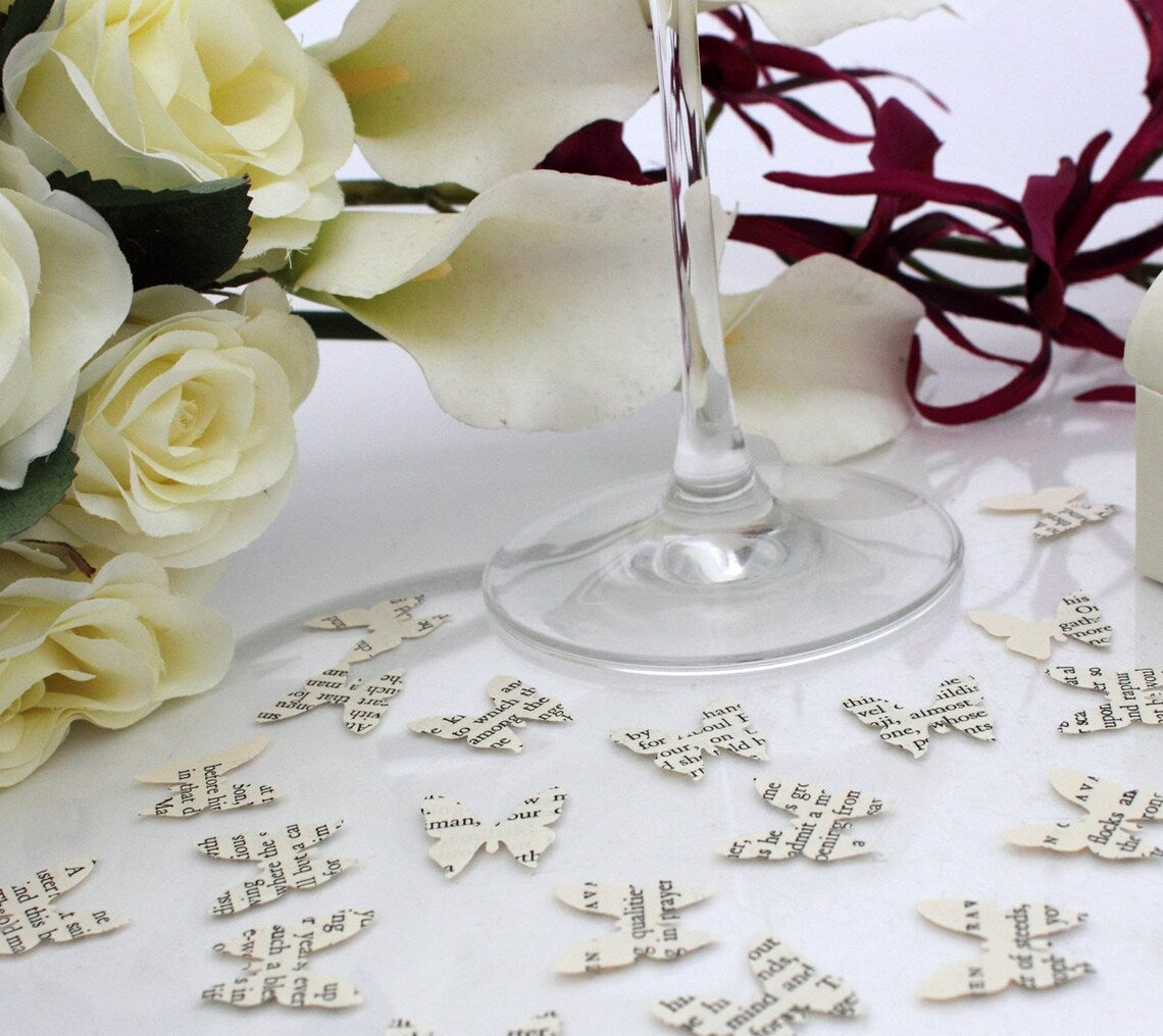 Paper butterfly wedding confetti- 200 vintage story book confetti pieces- biodegradable table confetti- wedding table decor