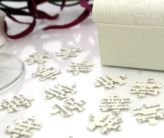 Story book Paper jigsaw wedding confetti- 200 vintage story book jigsaw puzzle confetti pieces