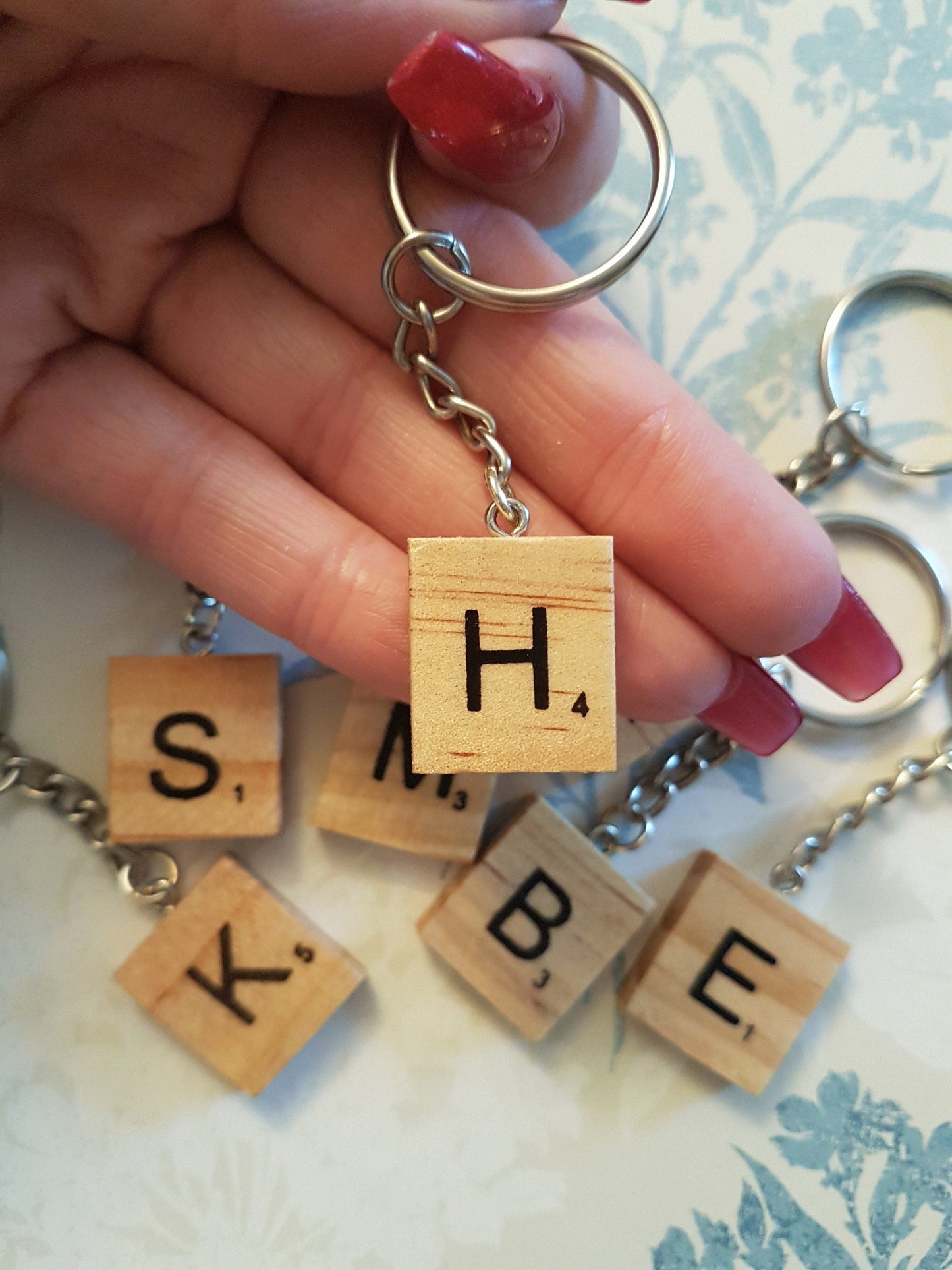 Scrabble tile keyring- Letter monogram wooden personalised initial keyring
