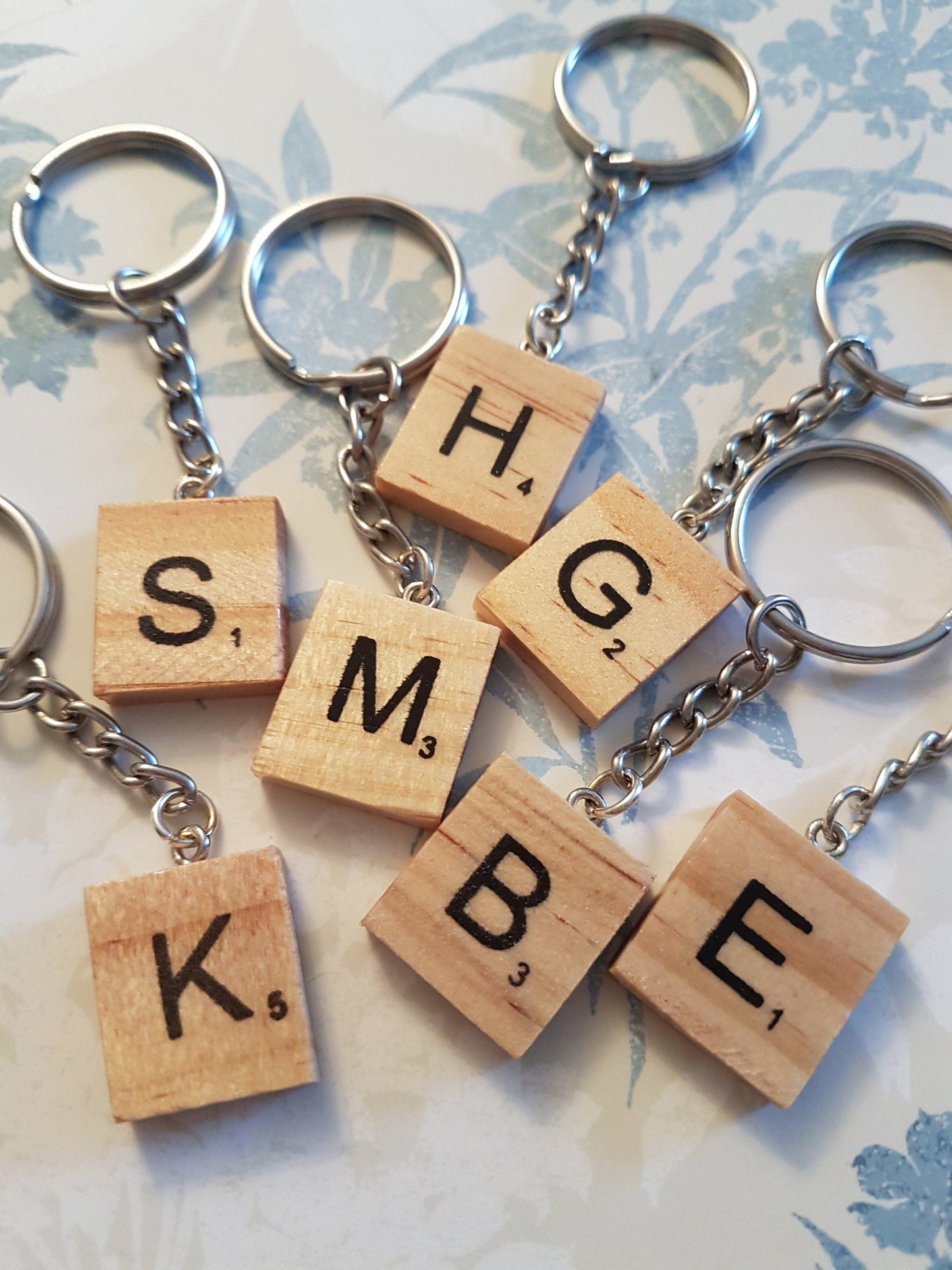 Scrabble tile keyring- Letter monogram wooden personalised initial keyring