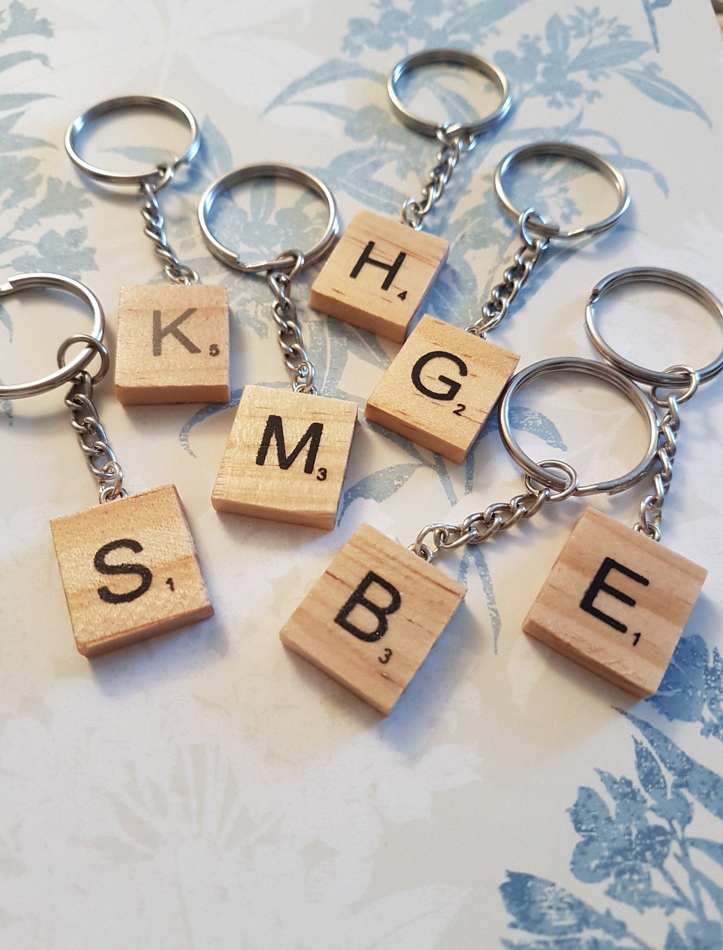 Scrabble tile keyring- Letter monogram wooden personalised initial keyring