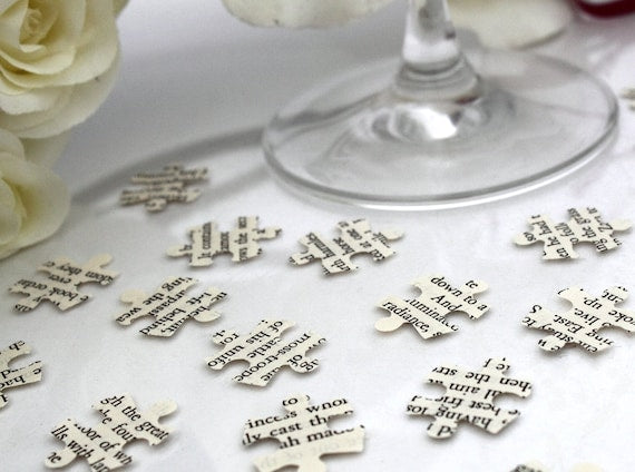 Story book Paper jigsaw wedding confetti- 200 vintage story book jigsaw puzzle confetti pieces