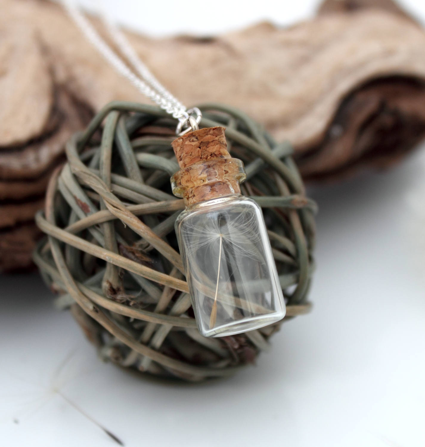 Dandelion necklace dandelion wish clock glass vial pendant- make a wish dandelion jewellery