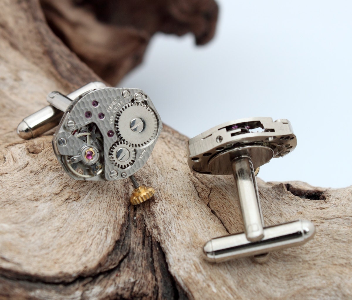 Watch movement cuff links- Steampunk wedding vintage groom cufflinks- best man cufflinks