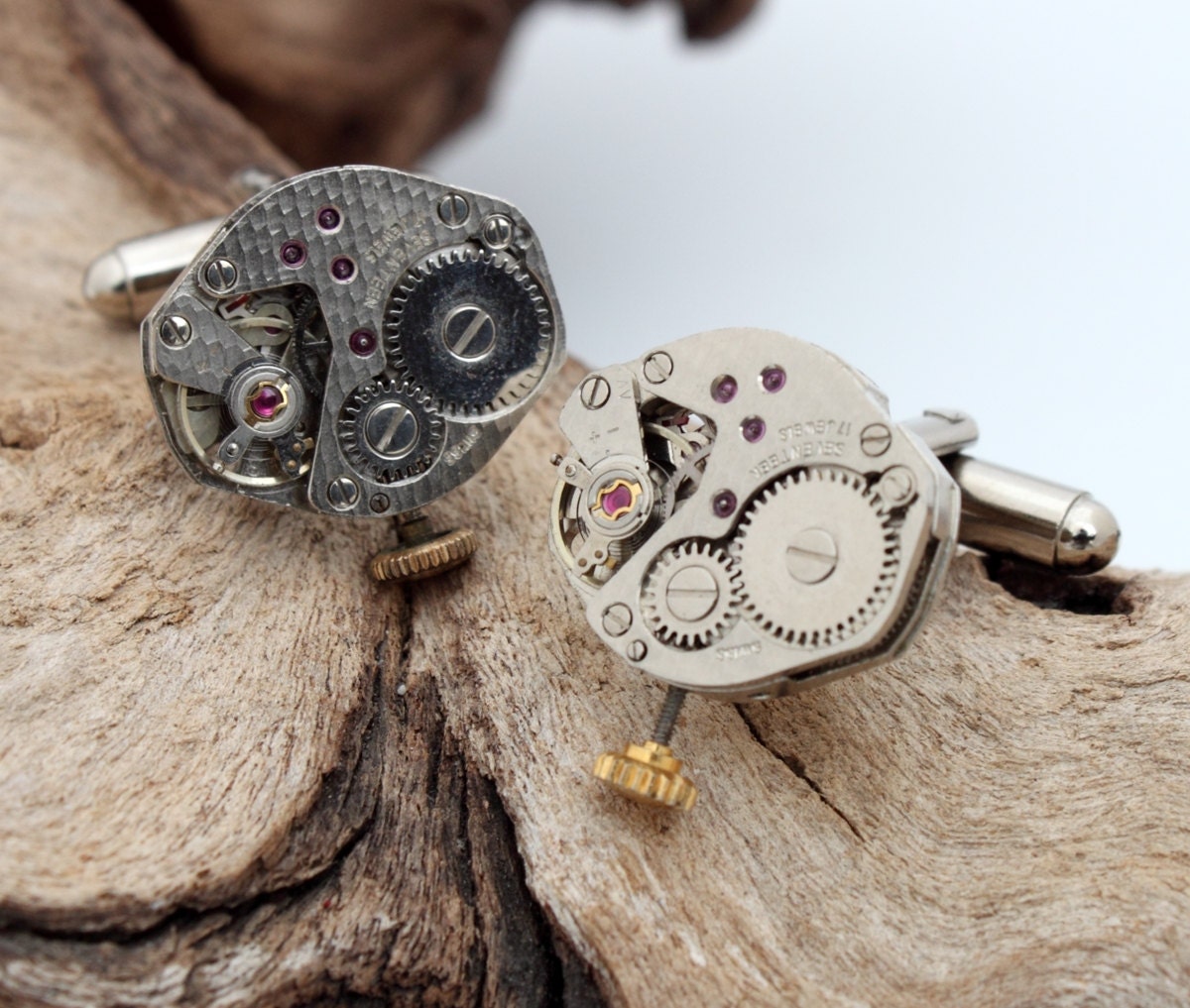 Watch movement cuff links- Steampunk wedding vintage groom cufflinks- best man cufflinks